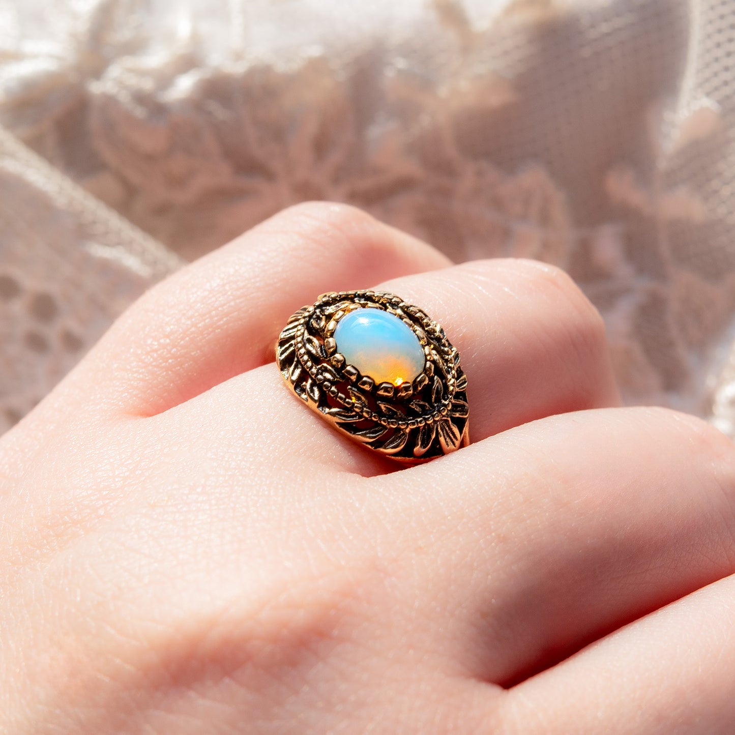 Vintage Genuine Opal or Pinfire Opal Cocktail Ring Antique Opals 18k Gold Made in the USA October Birthstone