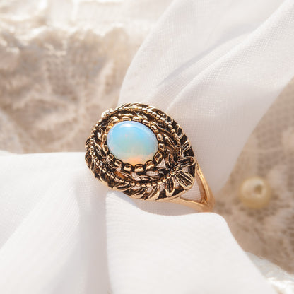 Vintage Genuine Opal or Pinfire Opal Cocktail Ring Antique Opals 18k Gold Made in the USA October Birthstone