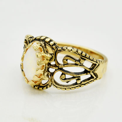 Vintage Ring Genuine Stone Opal or Onyx Cocktail Ring Antique Opals 18k Gold