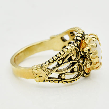 Vintage Ring Genuine Stone Opal or Onyx Cocktail Ring Antique Opals 18k Gold