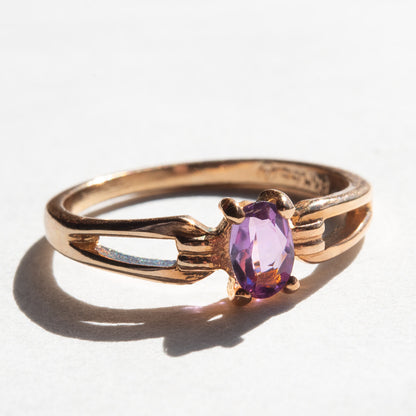 Vintage Ring 1970s Genuine Garnet or Amethyst 18k Gold Birthstone Rings Antique Womans Jewelry Handmade