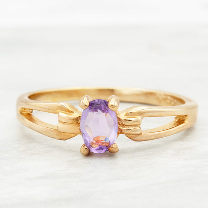 Vintage Ring 1970s Genuine Garnet or Amethyst 18k Gold Birthstone Rings Antique Womans Jewelry Handmade