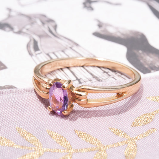 Vintage Ring 1970s Genuine Garnet or Amethyst 18k Gold Birthstone Rings Antique Womans Jewelry Handmade