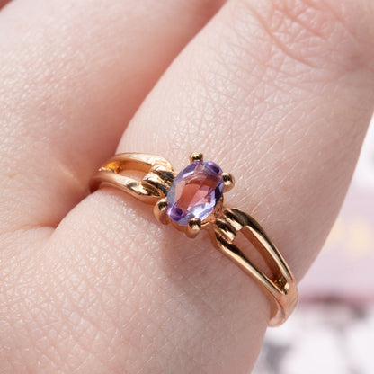 Vintage Ring 1970s Genuine Garnet or Amethyst 18k Gold Birthstone Rings Antique Womans Jewelry Handmade