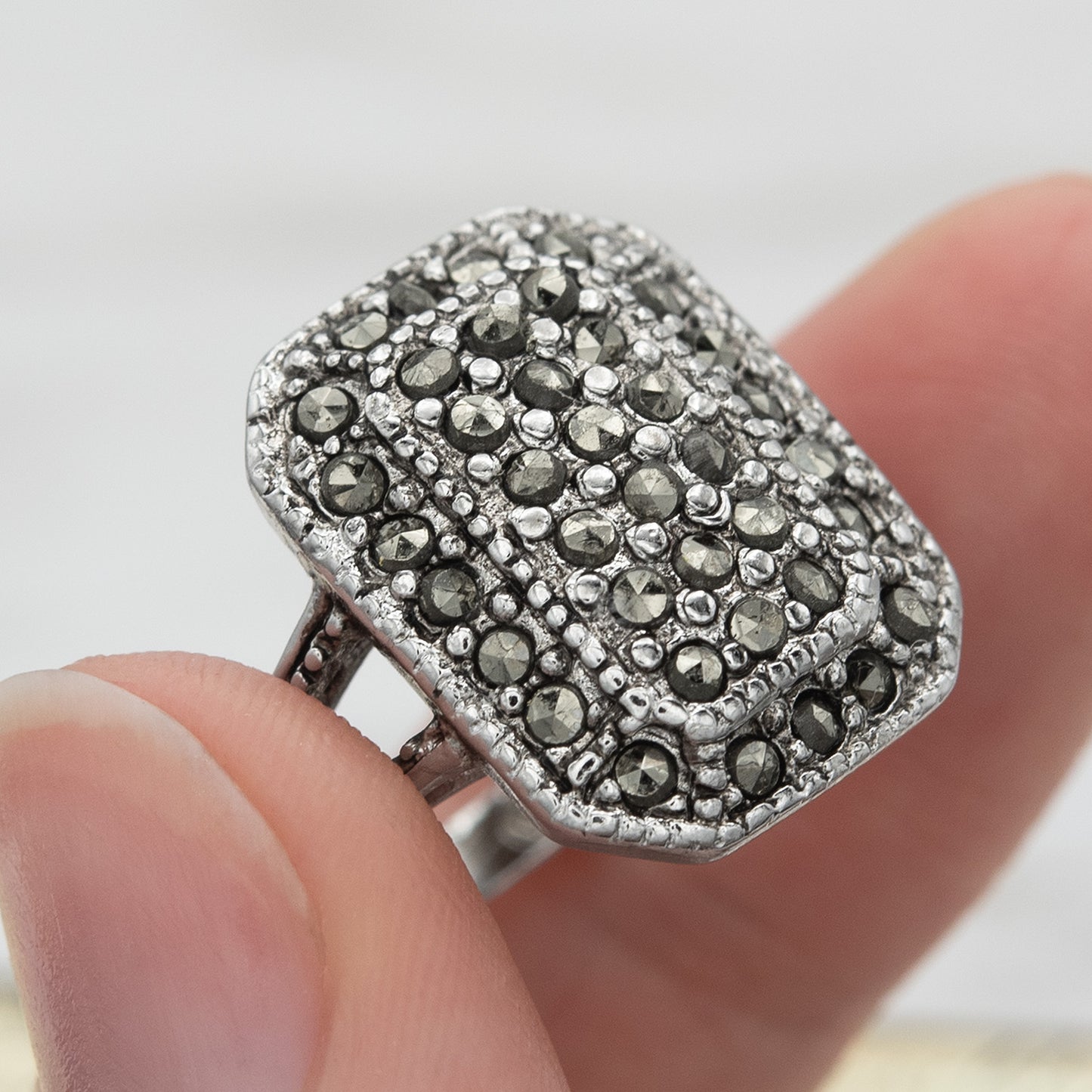 Vintage Ring Genuine Marcasite Pavé Ring Antique 18k White Gold