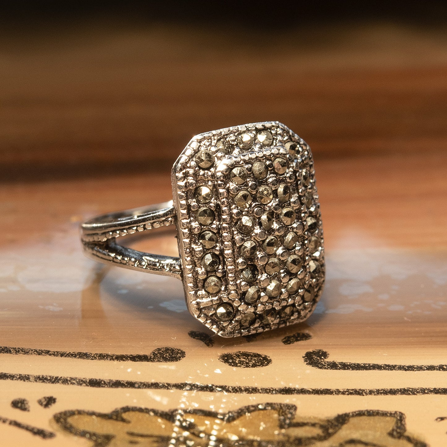 Vintage Ring Genuine Marcasite Pavé Ring Antique 18k White Gold