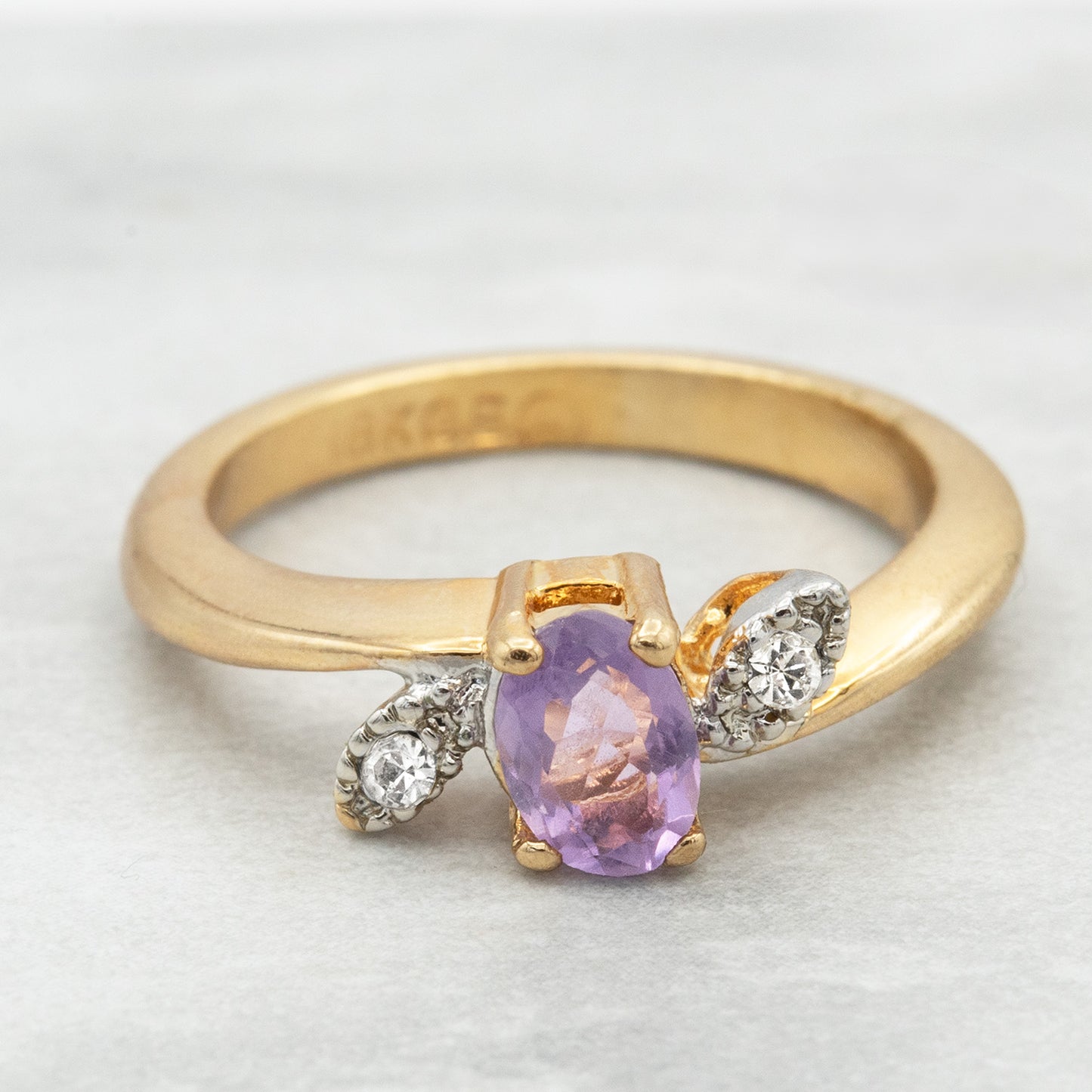 Vintage Ring Genuine Amethyst or Citrine and Clear Swarovski Crystals 18kt Gold Plated Antique Womans Jewlery Dainty Rings
