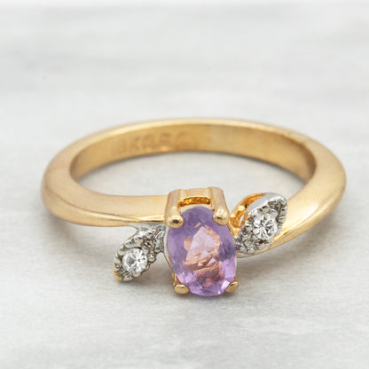 Vintage Ring Genuine Amethyst or Citrine and Clear Swarovski Crystals 18kt Gold Plated Antique Womans Jewlery Dainty Rings