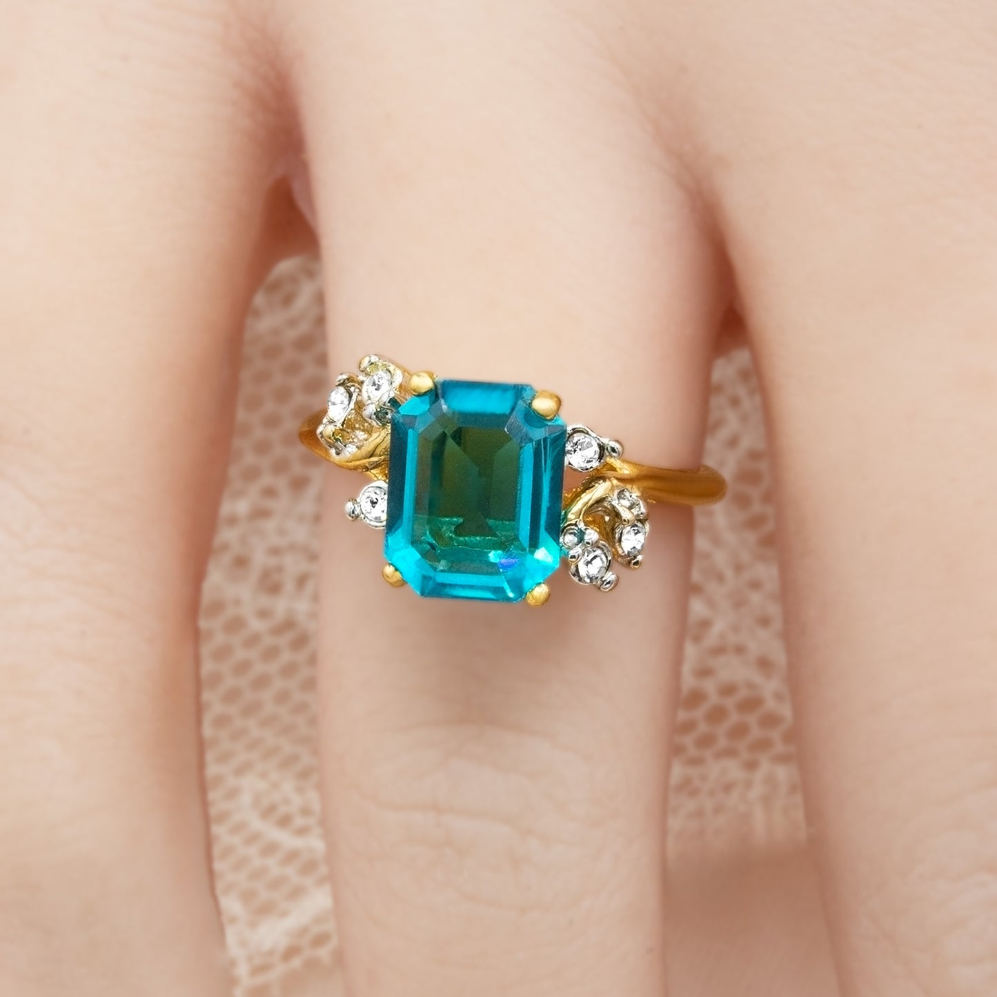 Austrian Crystal Vintage Ring Antique 18k Gold Electroplated Birthstone Womens Jewelry Antique December Birthstone