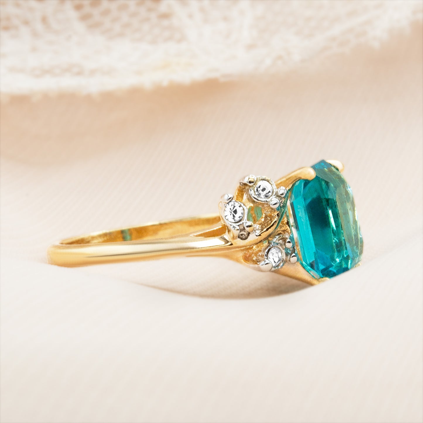 Austrian Crystal Vintage Ring Antique 18k Gold Electroplated Birthstone Women's Jewelry Antique