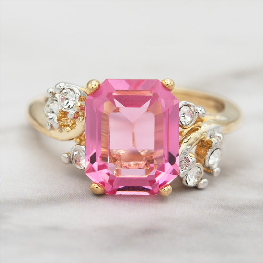 Austrian Crystal Vintage Ring Antique 18k Gold Electroplated Birthstone Women's Jewelry Antique