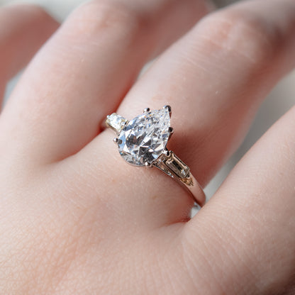 Vintage Ring Pear Cubic Zirconia Engagement Style Ring 18k White Gold Silver Antique Womans Engagement R1897 Size: 10