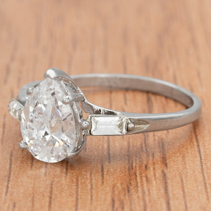 Vintage Ring Pear Cubic Zirconia Engagement Style Ring 18k White Gold Silver Antique Womans Engagement R1897 Size: 10