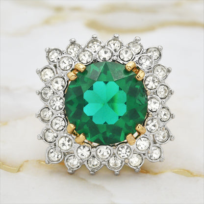 Vintage Austrian Crystal Women's Statement Cocktail Ring 18k Yellow Gold Electroplated Made in the USA