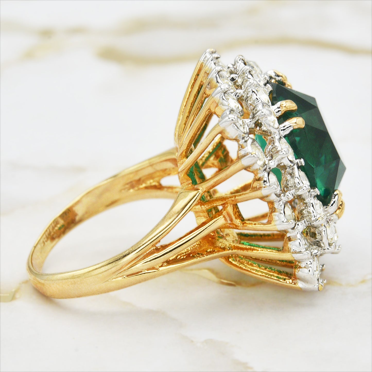 Vintage Austrian Crystal Women's Statement Cocktail Ring 18k Yellow Gold Electroplated Made in the USA