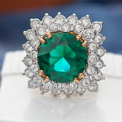 Vintage Austrian Crystal Women's Statement Cocktail Ring 18k Yellow Gold Electroplated Made in the USA