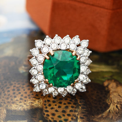 Vintage Austrian Crystal Women's Statement Cocktail Ring 18k Yellow Gold Electroplated Made in the USA