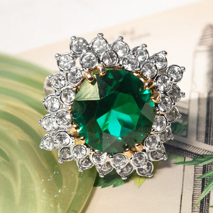 Vintage Austrian Crystal Women's Statement Cocktail Ring 18k Yellow Gold Electroplated Made in the USA