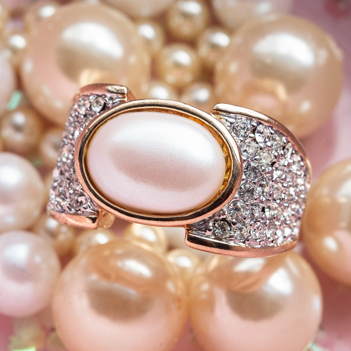 Women's Vintage Ring Genuine Stones, Austrian Crystals Cocktail Ring 18k Yellow Gold Electroplated  R1934