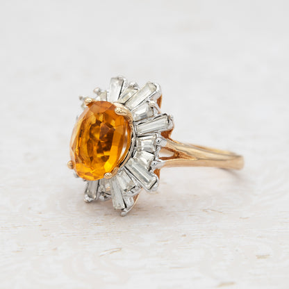 Vintage Austrian Crystal 18k Yellow Gold Electroplated Womens Antique Cocktail Ring Made in USA