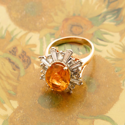 Vintage Austrian Crystal 18k Yellow Gold Electroplated Womens Antique Cocktail Ring Made in USA