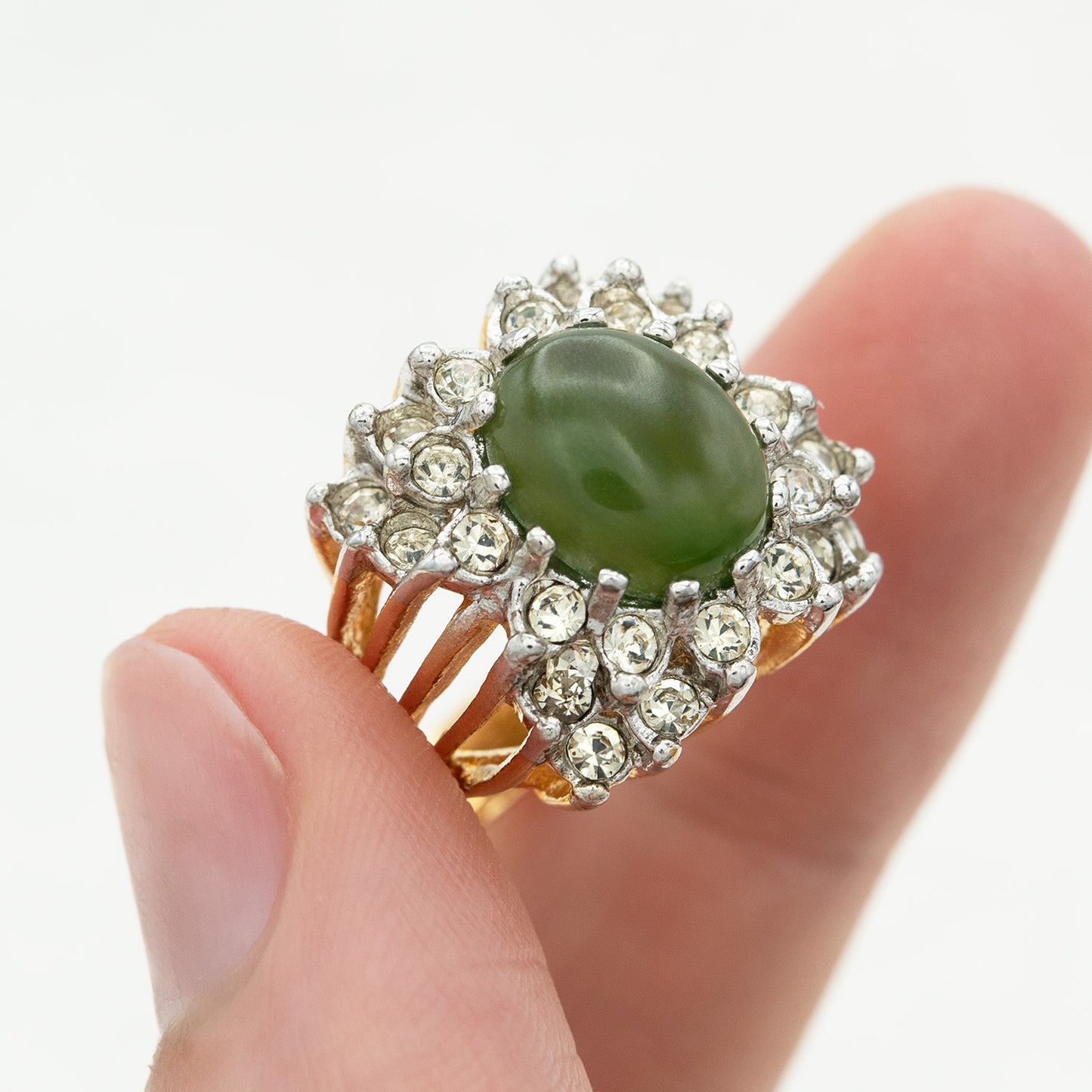 Vintage Ring Genuine Stone or Austrian Crystal Cocktail Ring 18k Gold Antique Womans