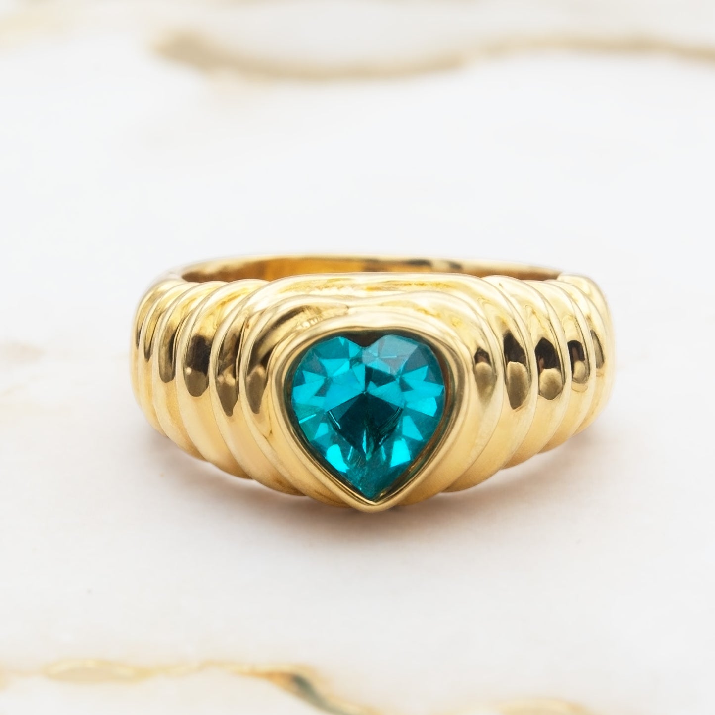 Vintage Ring Austrian Crystal Heart Ring 18k Gold Antique Womans Handmade Jewelry R2063