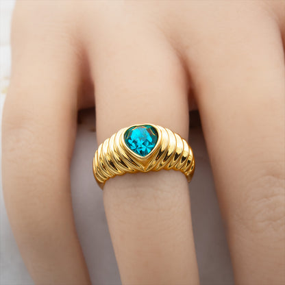 Vintage Ring Austrian Crystal Heart Ring 18k Gold Antique Womans Handmade Jewelry R2063