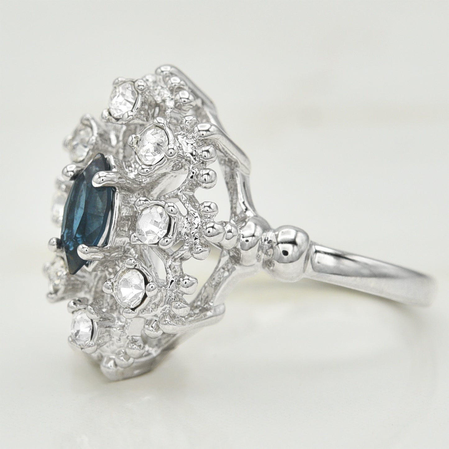 Vintage Ring Marquise Cut Center Crystal Surrounded by Pinfire Opals or Clear Crystals Cocktail Ring Antique 18k Gold  R250