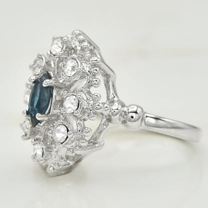 Vintage Ring Marquise Cut Center Crystal Surrounded by Pinfire Opals or Clear Crystals Cocktail Ring Antique 18k Gold  R250