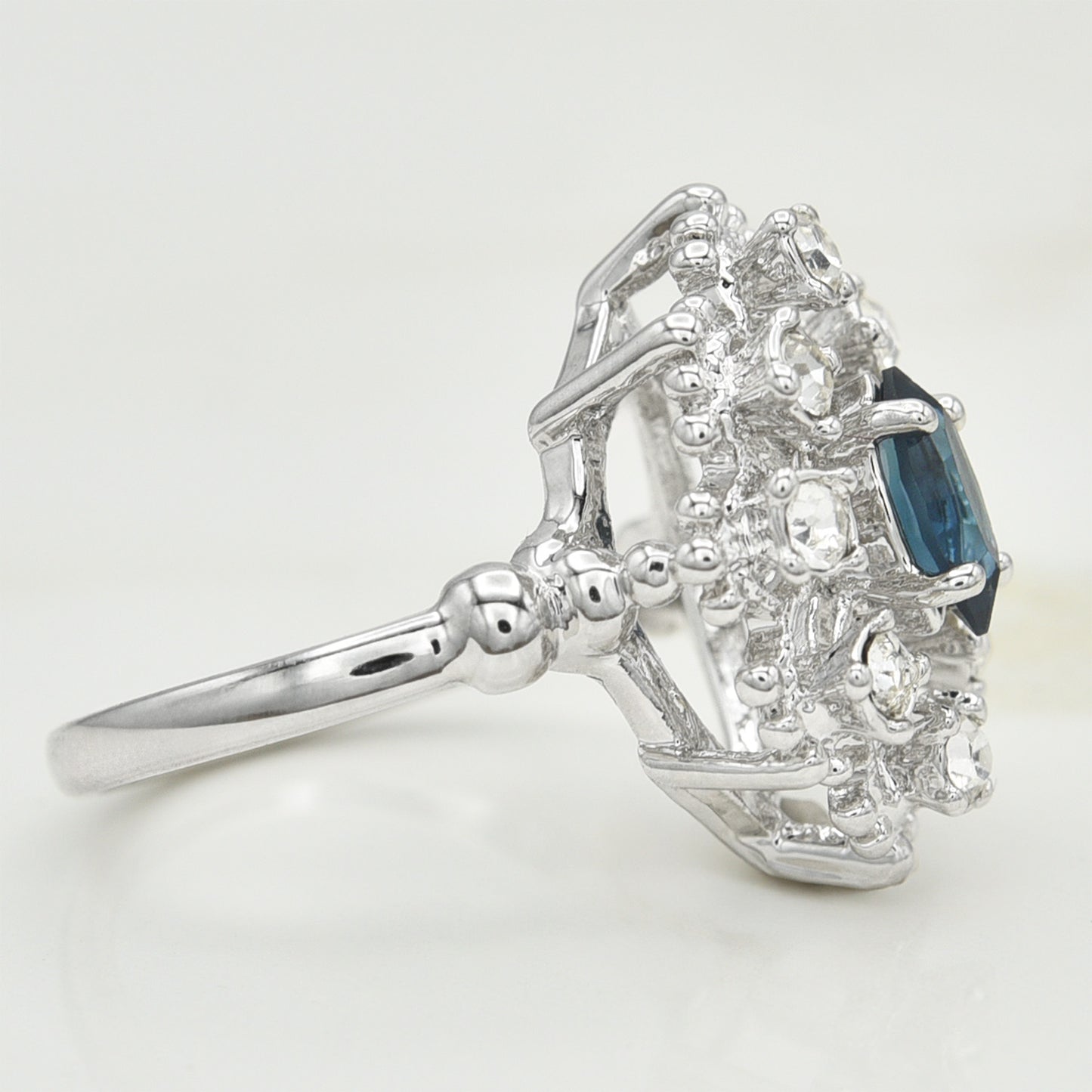 Vintage Ring Marquise Cut Center Crystal Surrounded by Pinfire Opals or Clear Crystals Cocktail Ring Antique 18k Gold  R250