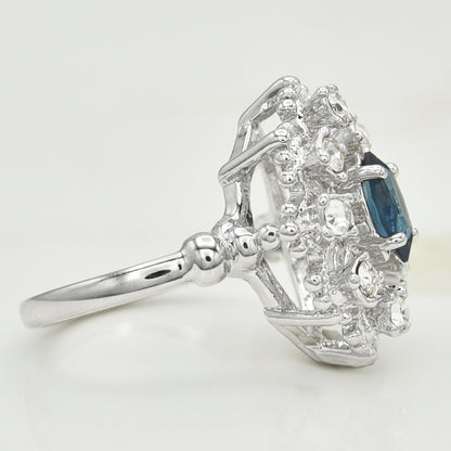 Vintage Ring Marquise Cut Center Crystal Surrounded by Pinfire Opals or Clear Crystals Cocktail Ring Antique 18k Gold  R250