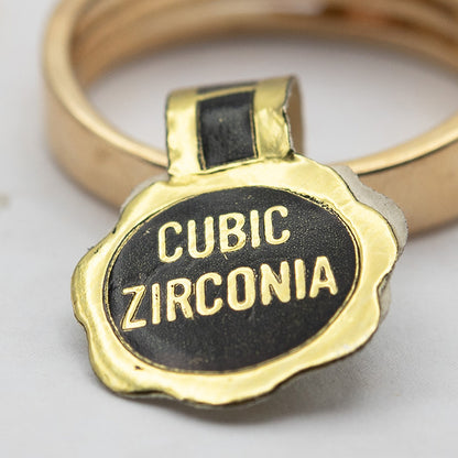 Vintage 18k Gold Electroplated Ring:Cubic Zirconia and Crystal, 1990s Jewelry