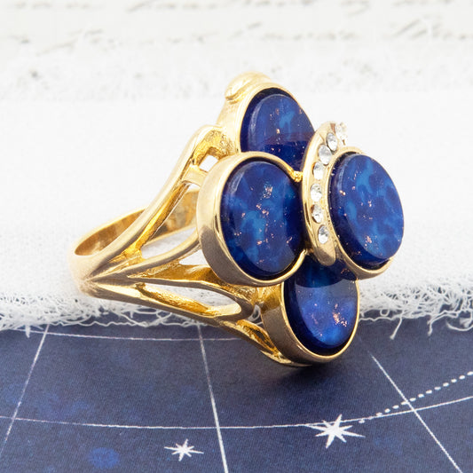 A Vintage Ring Genuine Stone Cocktail Ring 18k Gold Antique Womans Handmade Jewelry