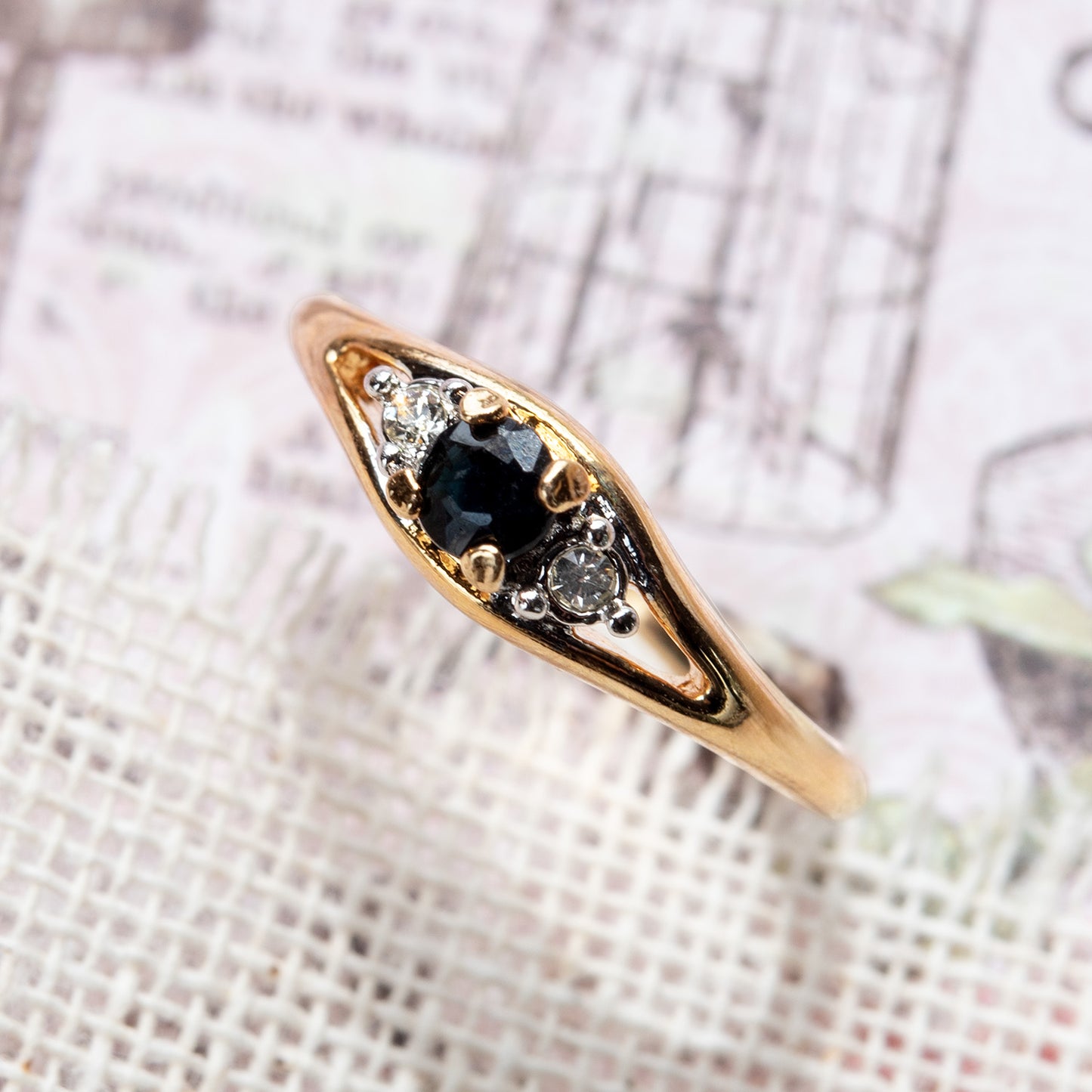 Vintage Genuine Stone or Austrian Crystal Ring 18k Yellow Gold Electroplated Ring Made in the USA