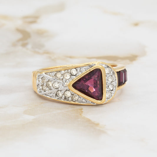 Vintage Ring Pave Trillion Cut Womens Ring Austrian Crystals Birthstone Antique 18k Gold  Electroplated Band R2932