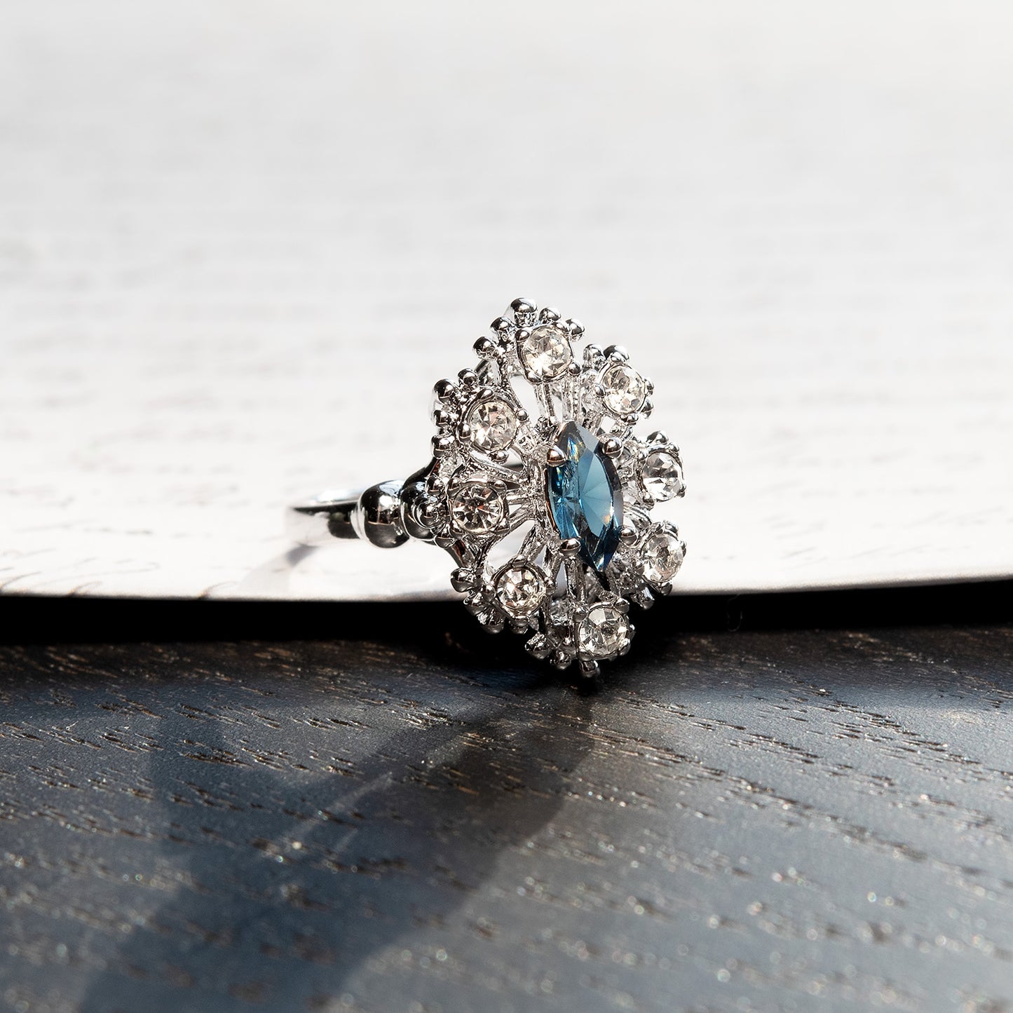 Vintage Ring Marquise Cut Center Crystal Surrounded by Pinfire Opals or Clear Crystals Cocktail Ring Antique 18k Gold  R250