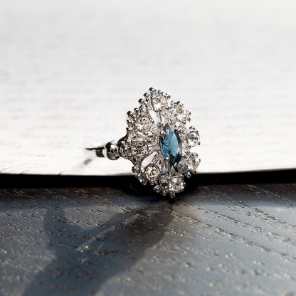 Vintage Ring Marquise Cut Center Crystal Surrounded by Pinfire Opals or Clear Crystals Cocktail Ring Antique 18k Gold  R250