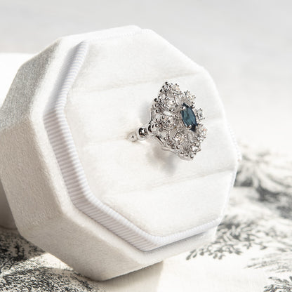 Vintage Ring Marquise Cut Center Crystal Surrounded by Pinfire Opals or Clear Crystals Cocktail Ring Antique 18k Gold  R250