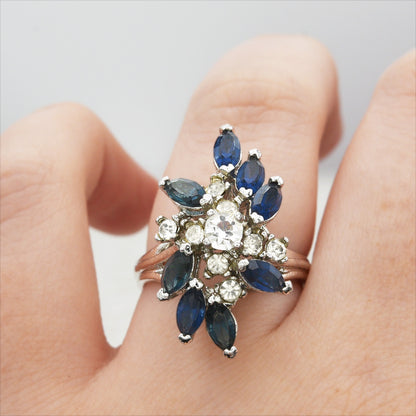 Vintage Jewelry Austrian Crystal Cocktail Ring 18k White Gold Electroplated