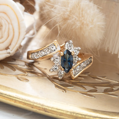 Vintage 1980s Ring Zirconia with Clear Austrian Crystals 18k Yellow Gold Electroplated