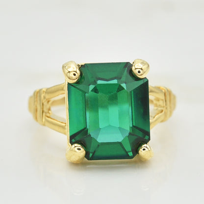 Vintage Ring Emerald Swarovski Crystal Ring 18k Gold Antique Womans Jewelry Handmade Size Emerald R3825