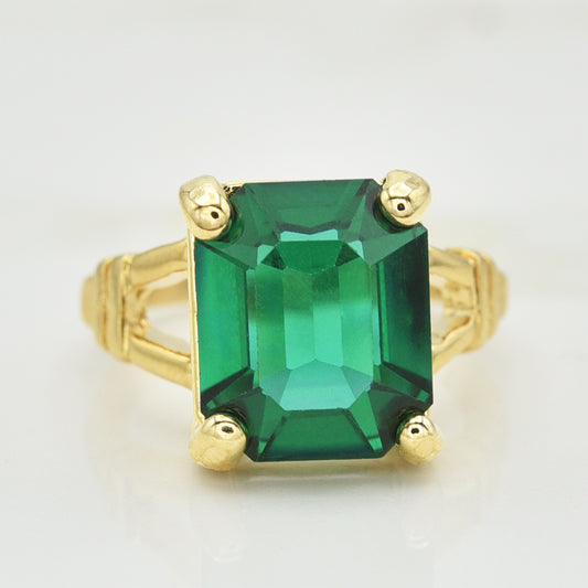 Vintage Ring Emerald Swarovski Crystal Ring 18k Gold Antique Womans Jewelry Handmade Size Emerald R3825