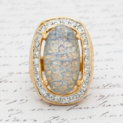 Vintage Ring Antique Rings Large Opal and Clear Austrian Crystals 18kt Gold Cocktail Opals Ring Jewelry