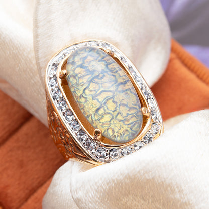 Vintage Ring Antique Rings Large Opal and Clear Austrian Crystals 18kt Gold Cocktail Opals Ring Jewelry