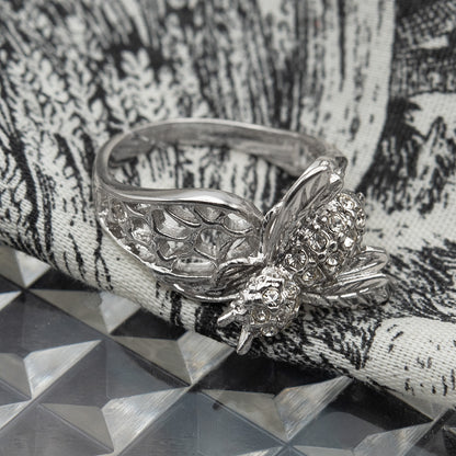 Vintage Bee Ring Austrian Crystals 18kt Gold Insect Womans Jewelry Handmade