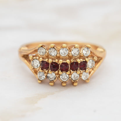 Vintage Austrian Crystal Cocktail Ring 18k Gold Electroplated Womans Jewelry