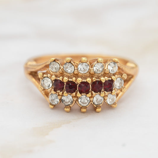 Vintage Austrian Crystal Cocktail Ring 18k Gold Electroplated Womans Jewelry