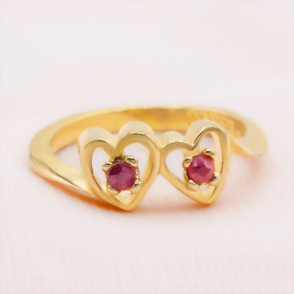 Vintage Ring Heart Genuine Stone or Crystal Ring 18k Gold Electroplated Antique Womans Jewelry Promise Ring