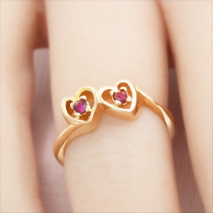 Vintage Ring Heart Genuine Stone or Crystal Ring 18k Gold Electroplated Antique Womans Jewelry Promise Ring